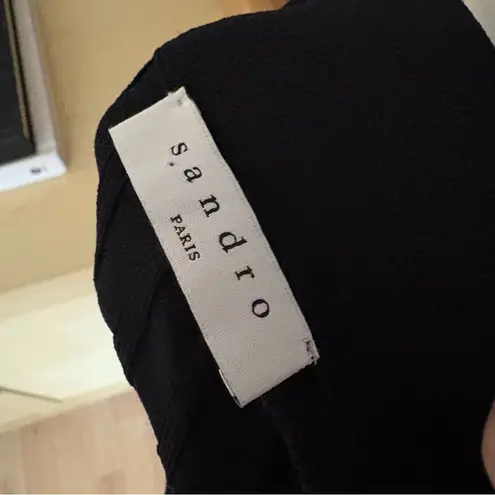 SANDRO PARIS Western Rhinestone Collar Ribbed Polo Shirt Size 1 / Small Black