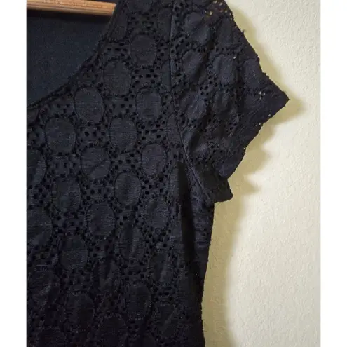 Isaac Mizrahi Dress Stretch Eyelet Overlay Dress Black Women's Size Medium