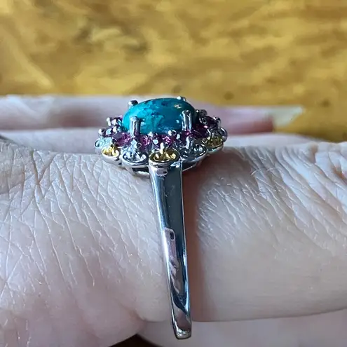 Natural Chrysocolla Orissa Garnet Halo Ring Size 9 Blue