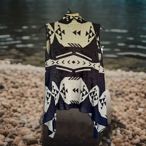 Say What? Say What Geometric Print Sleeveless Open Front Cardigan Vest Women's Large