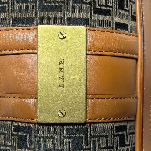 L.A.M.B. Large Monogram Canvas Tote Brown Tan Leather Trim Shoulder Bag