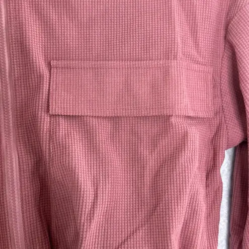 Area Stars Waffle Zip Bomber Jacket Cropped Utility Mauve Pockets Size XS NEW Pink