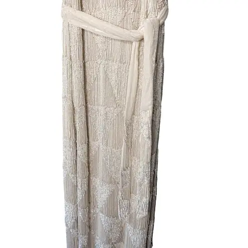 Retrofete Fringe Rebecca Dress, White Maxi Sequin Beaded NWT Size Large