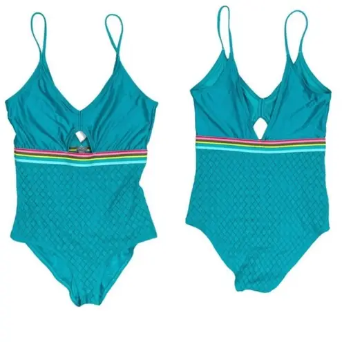 American Eagle Aerie Turquoise Blue Cut Out One Piece Swimsuit XS Pastel Rainbow Cute