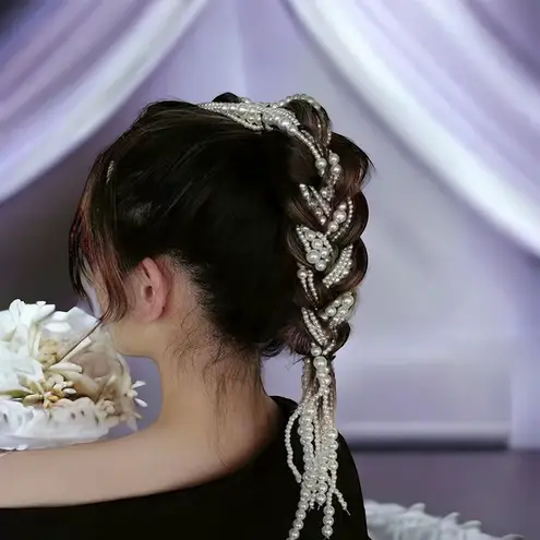 Faux Pearl‎ Braiding Hair Chain Sweet Hair Ropes Hair Styling Hair Accessories White - Image 4