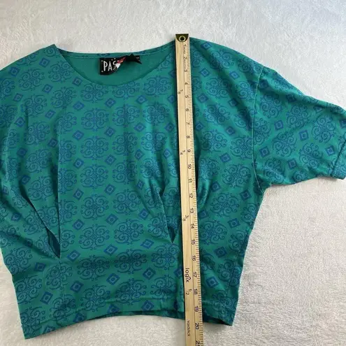 Vtg 80s Pasta M Crop Top Pleated Detail Short Sleeve Grunge Punk Retro Cottage Blue Size M