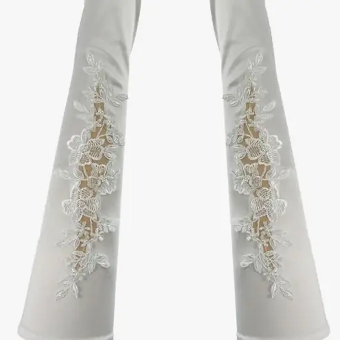 White Floral Embroidered Satin Fingerless Bridal Gloves