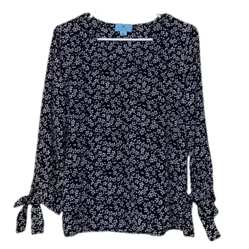 CeCe Dark feminine top tie sleeve floral blouse small black white v neck coquette