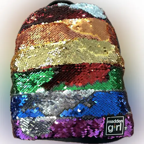 Madden Girl  Rainbow Flip Color Change Sequins Mini Backpack with Black Straps