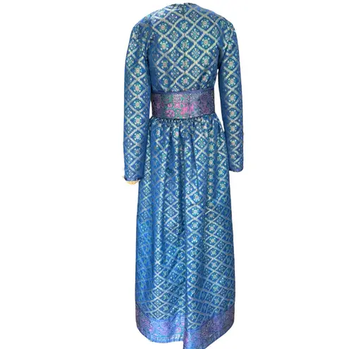 Oscar de la Renta 1960's 1970s Sapphire-Blue Metallic Silk-Brocade Gown Size 6/8