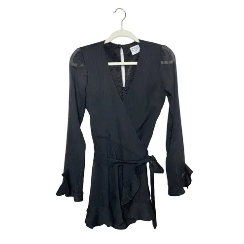 Donna Mizani Eliza Wrap Dress Size Small Mini Black Long Sleeve Ruffle Detail - Image 2