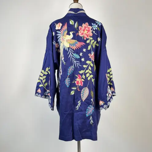 Johnny Was NWOT Emika Kimono Embroidered Open Front Jacket Navy 3/4 Sleeves XL