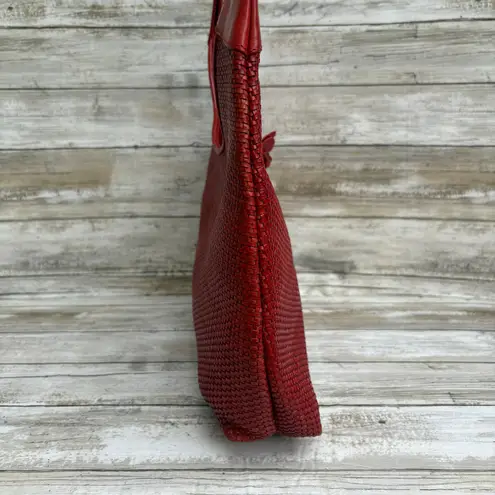 Paolo Masi Y2K Purse Hobo Bag Red Leather Woven Flower Boho Hippie Festival