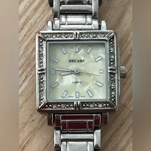 Decade Pearl and Crystal Ladies Watch Square Dial Metal Bracelet Silver