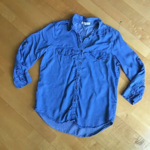 Grand & Greene Flowy, Denim Tencel Button Down Shirt, Light Blue, Size S Blue