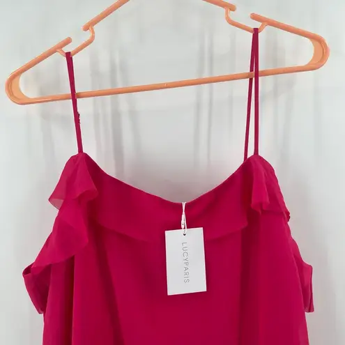 Lucy Paris Dress Size Extra Large NWT Fuchsia Pink Ruffle Tiered Midi Cocktail
