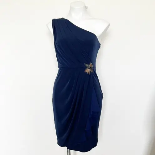 Max and Cleo embellished DRESS blue SIZE 4 One Shoulder fitted mini VINTAGE NEW
