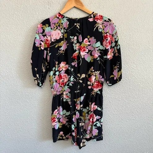 Yumi Kim Black Floral Silk Romper Size XS