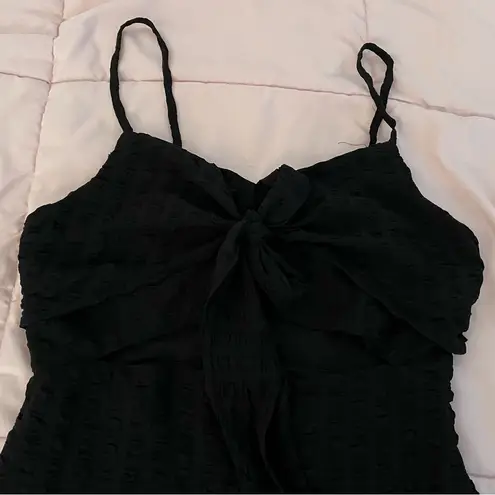 BANJUL NWT black textured cut out lined front ties LBD mini dress, size L summer