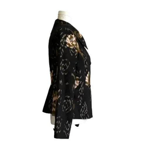 Bandolino Blazer Jacket Black Peach Brown Floral Metallic Wide Collar Size 10