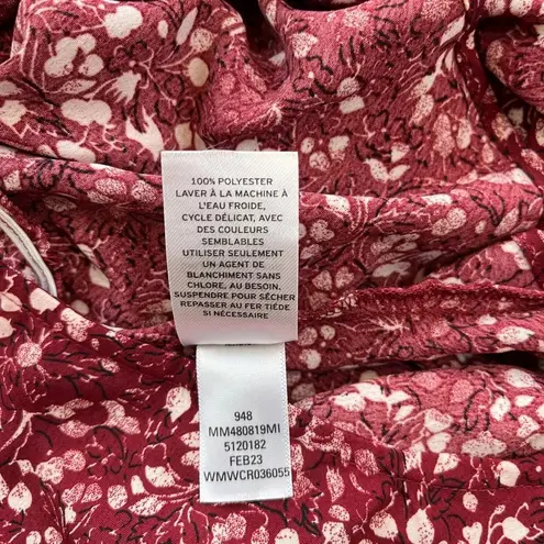 Melrose and Market NWT Faux Wrap Ruffle Sleeve Red Syrah Berry Floral Top,…