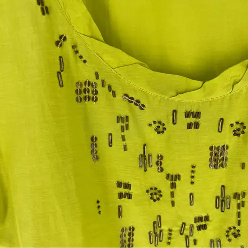 Sejour Lightweight Green Silk Cotton Beaded Sequin Embellished Tank Top Size 18W