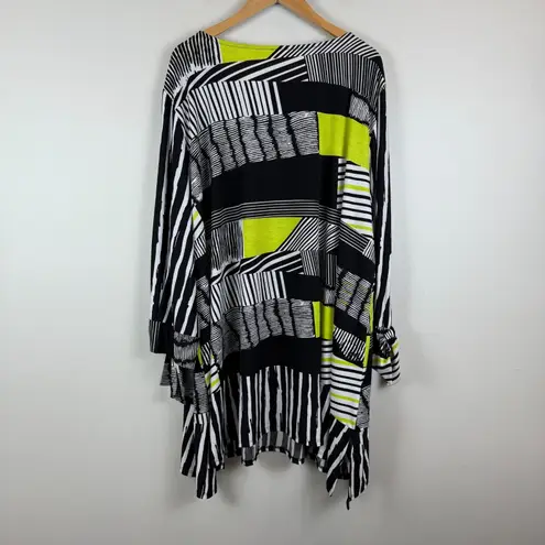 IC By Connie K Tunic Top Womens 3X Black White Striped Tie