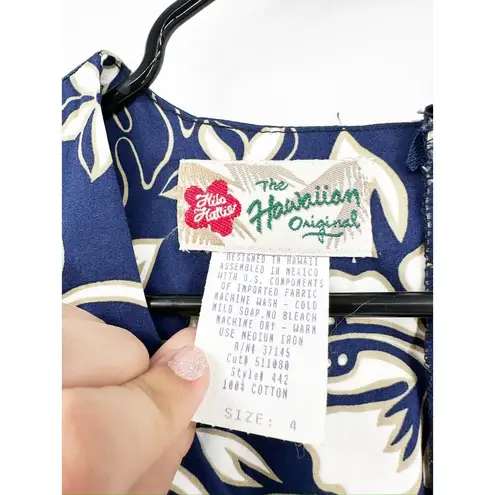 Hilo Hattie Vintage Hawaiian Original Navy Hibiscus Floral Print Dress Size 4