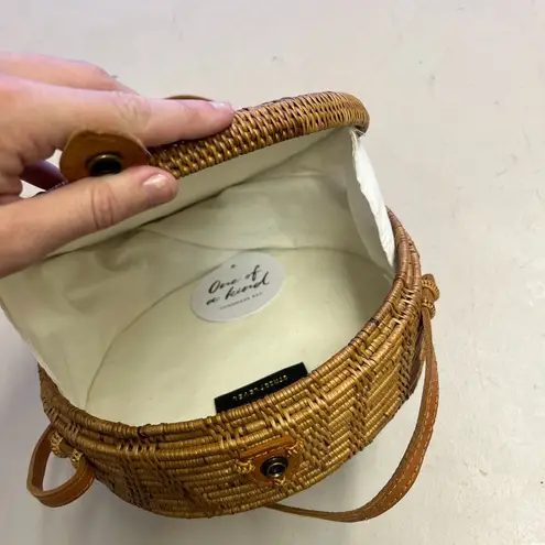 Street Level Boho One of a Kind Round Rattan Bag with leather strap - like new
