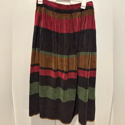 Vtg Crazy Horse Black Striped Multicolor Corduroy Skirt Sz 11/12