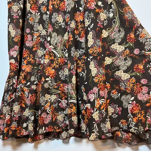 Y2K Floral Ruffle Midi Skirt Brown Plus Size 3X Long Boho Cottage Ren Fair Fairy