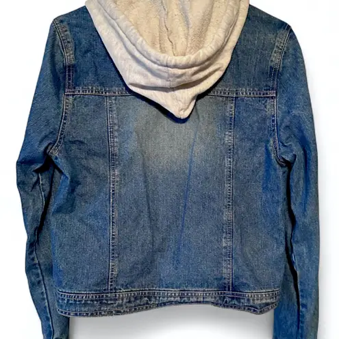 Denim Blue Jean Jacket with Gray Hoodie & Zipper, Button Closure LG. P2P18β L20β