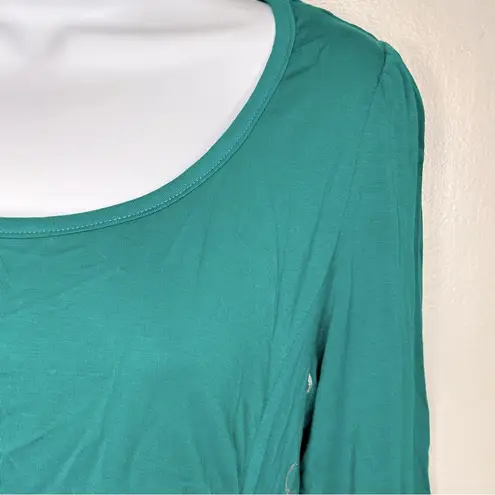 COOGI Green Long Sleeve Ruched Shirt Gold and Silver Logos Size L