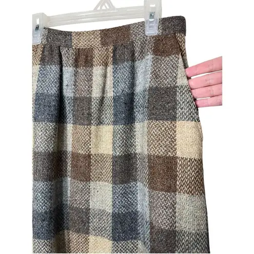 Vintage Country Suburbans Wool Blend Plaid Skirt Size 10 Tan