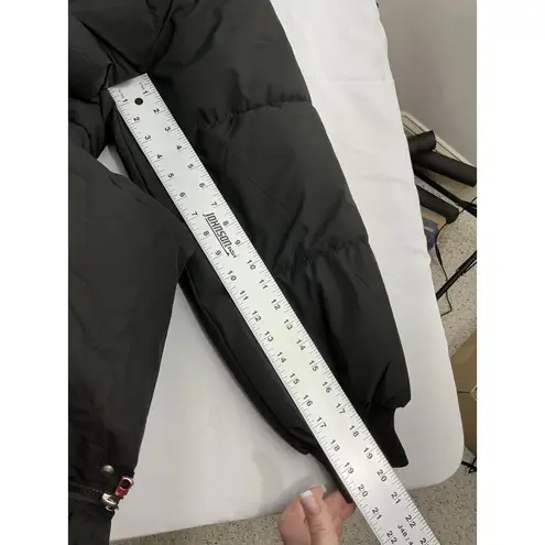 Womans Get Mod Quilted Puffer Coat Large Black Lined Long Hood Full Zip Snap