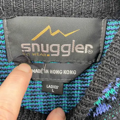 Snuggler Ski Wear Sweater Womens Large Purple Black Stripe Wool Acrylic Vintage