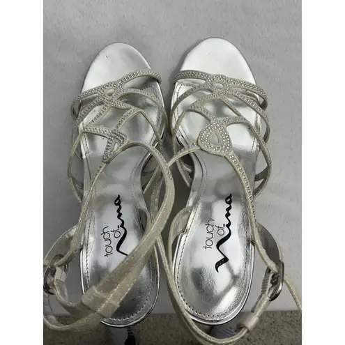 Touch of Nina Womans Stiletto Dress Sandals 6 M Silver Studs Strappy Open Toe
