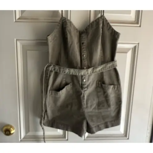 Splendid  Large Sage Denim Button-Front Romper W/ Adjustable Straps & Pockets L - Image 3