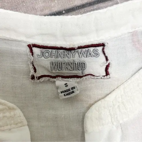 Johnny Was Workshop White Embroidered Jordan Voyager Button Up Woven Tunic Small