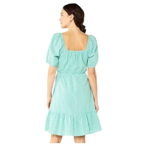 Draper James  RSVP Dress Womens XL Gingham Surplice Bubble Sleeve Peplum Green