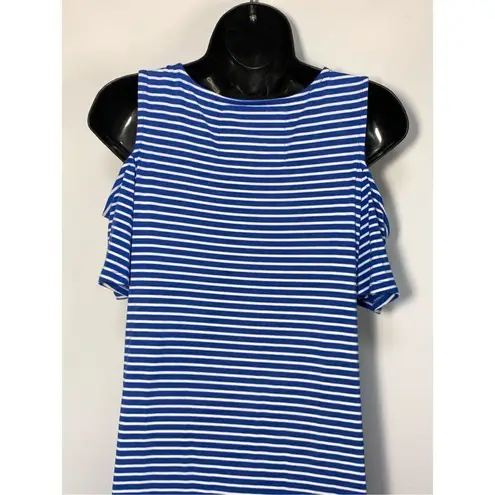 cupio Women's Striped Scoop Neck Cold Shoulder Shift Dress Blue & White Small