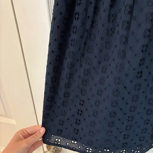 J. Crew Factory Navy Eyelet Tie Shoulder Cami Mini Dress S Preppy Summer Grad Blue