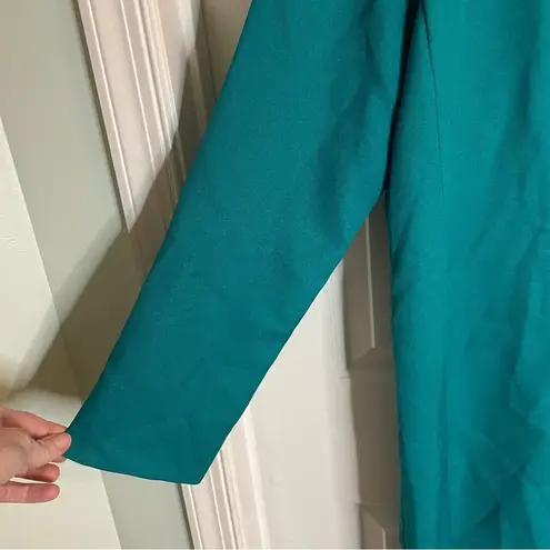 Olivia Matthews Teal Long Suit Jacket Size 12 NEW Deadstock rosette lapel