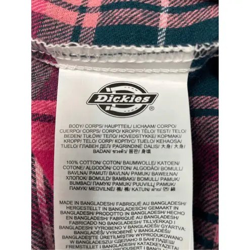 Dickies Juniors Womens Long Sleeve Loose Fit Button-Down Shirt Pink Plaid XS