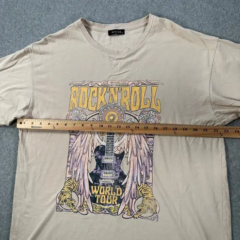 Zutter Short Sleeve Rock N Roll Graphic Tee Shirt Size Small/Medium Distressed Tan