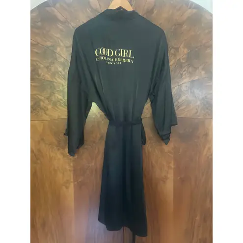 Carolina Herrera CAROLINA HERERRA Good Girl Satin Kimono Bath Robe Black Gold One Size