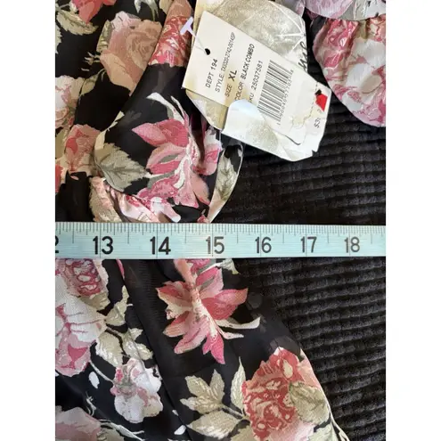 Crave fame Black/Pink Floral Chiffon 3/4 Ruffle Sleeve Blouse Size XL Elastic - Image 7