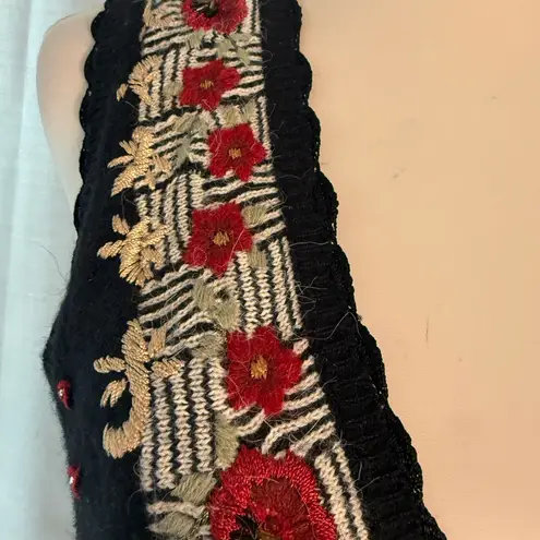Jantzen Vintage Embroidered Knit Vest Black Floral Button Front Boho 80s 90s S