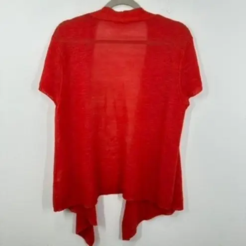 Eileen Fisher  Linen Short Sleeve‎ Open Front Cardigan Top Red Size L