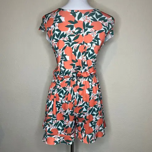 Plus Size 2XL Orange Citrus Fruit Print Romper V